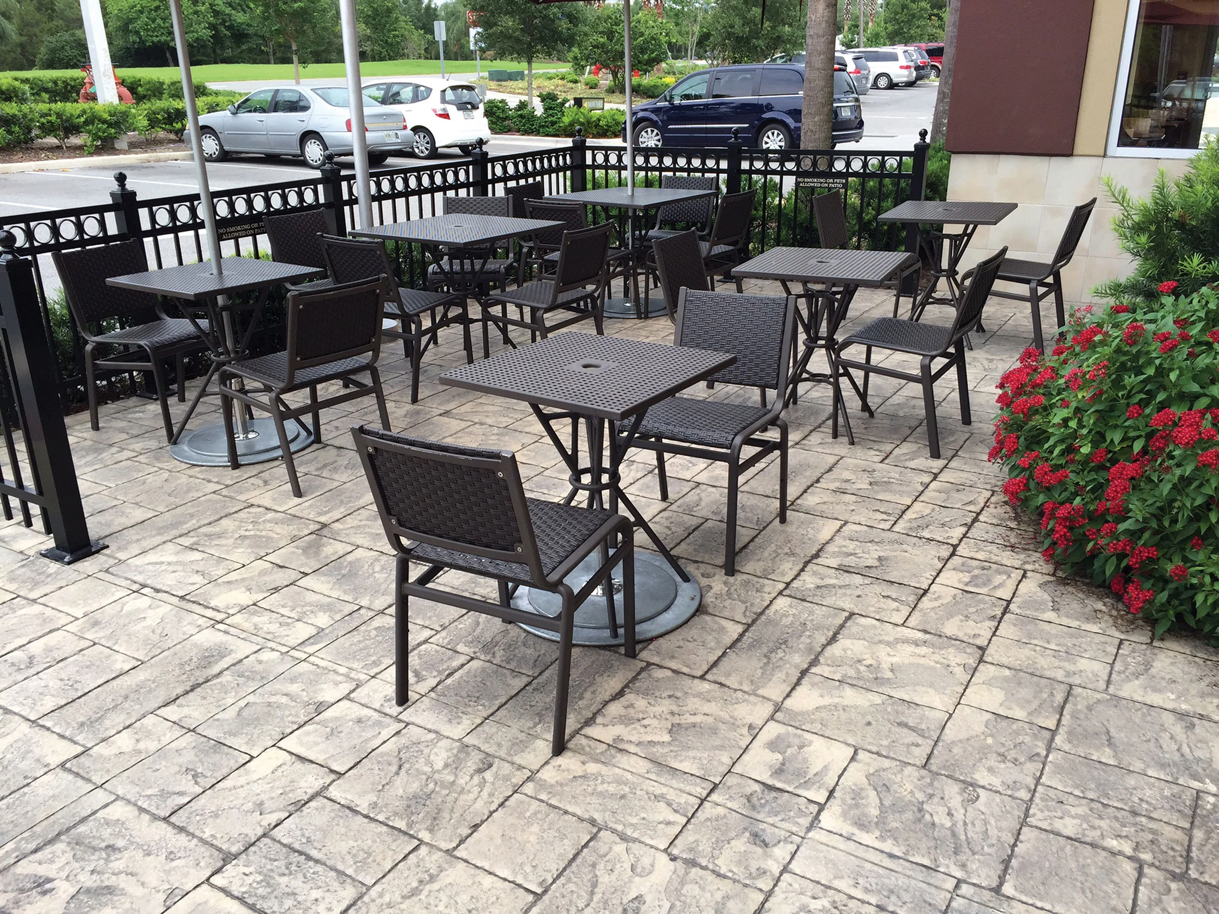 Stamped concrete pool deck with color hardener — Las Vegas outdoor living