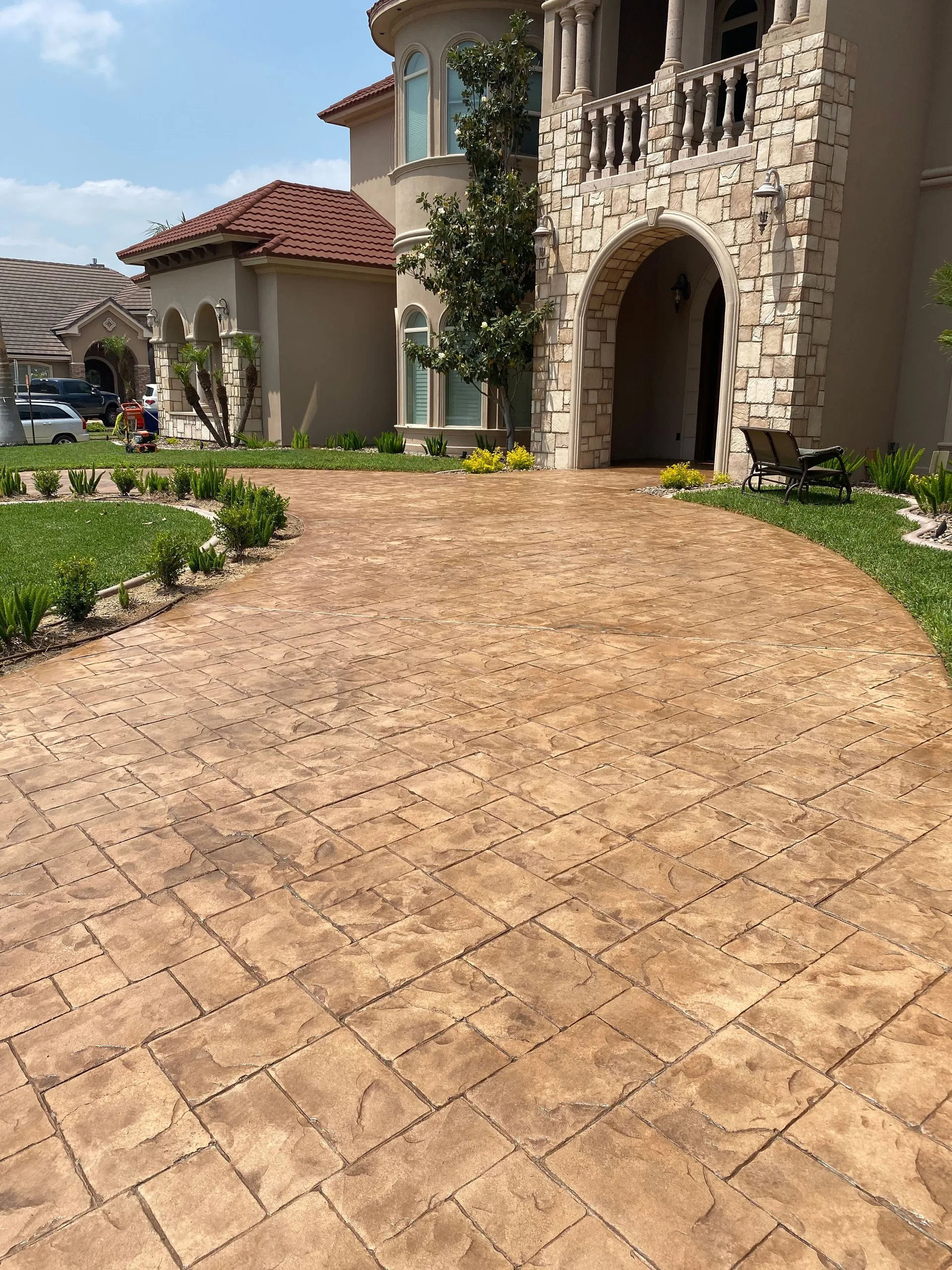 Stamped concrete with Brickform color hardener and antique release — Cappuccino Color Hardener