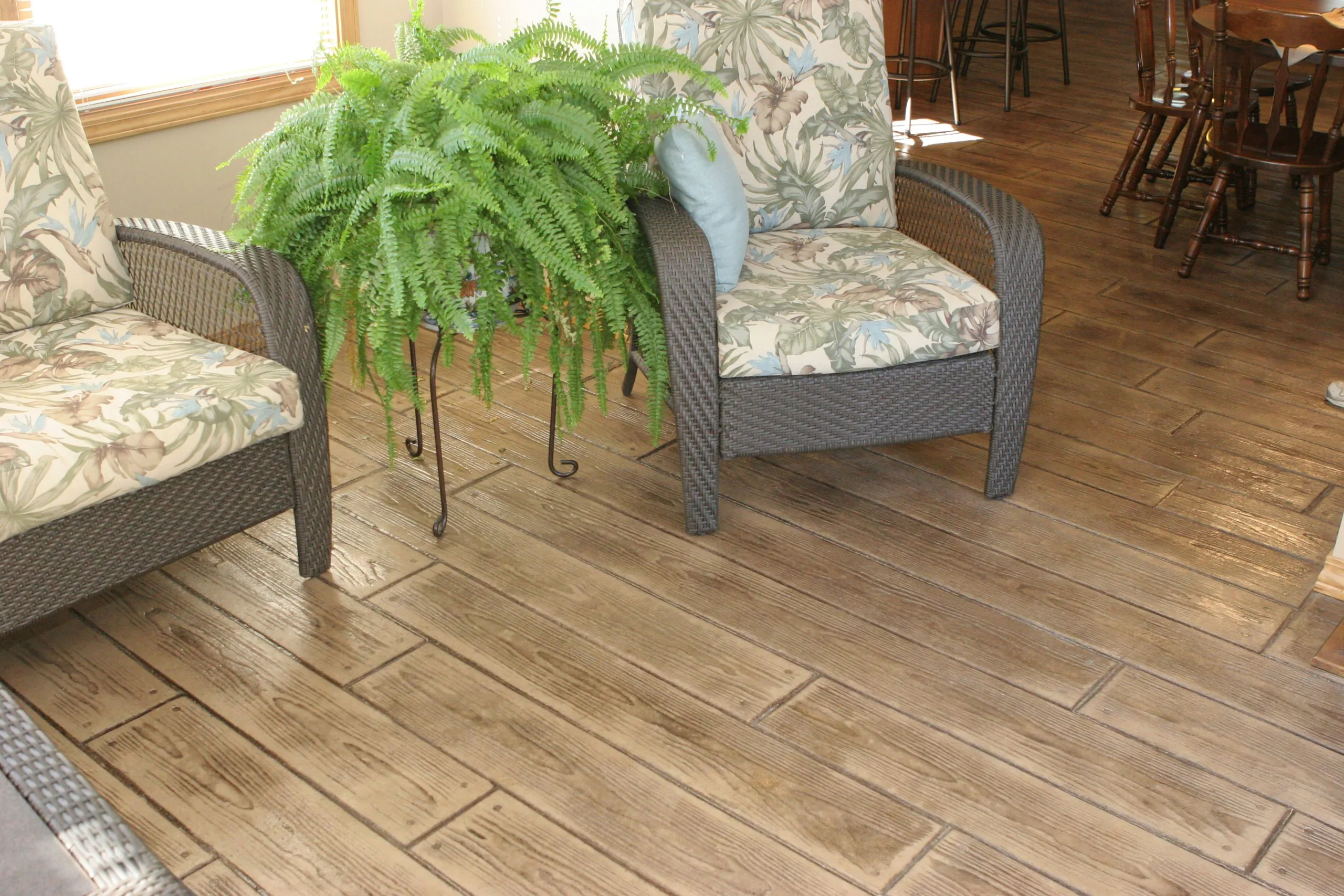 Finished stamped concrete with Brickform color system — sealed and complete